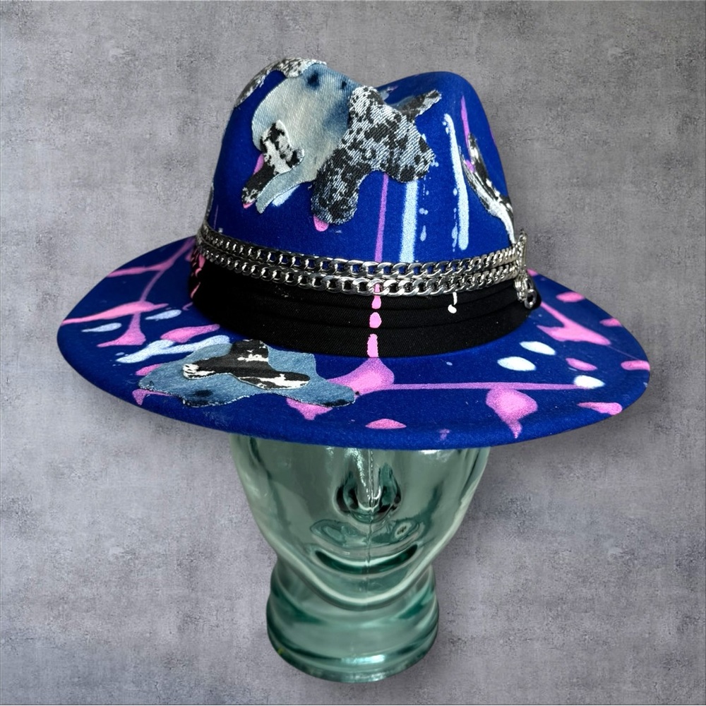 Blue And Pink Patterned Fedora Hat - image 2
